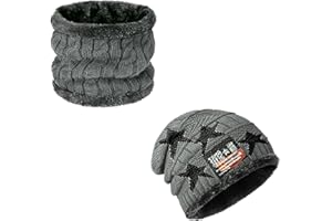 Ajuanbazha Conjunto de Gorro y Bufanda de Invierno para Niños, Gorro de Punto Térmico con Forro Polar de Punto 2 en 1, Accesorios Calientes para Niños y Niñas de 4 a 15 Años