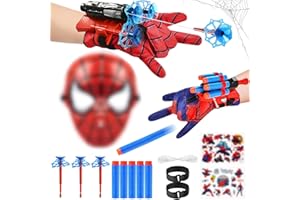 JIASHA Lot de 2 Gant de Lanceur Spiderm, Spiderm Launcher avec Masque et Autocollants Jouets de Poignet Lanceur de héros Spiderm Launcher Spiderm Gant de Cosplay en Plastique pour Enfants (D)