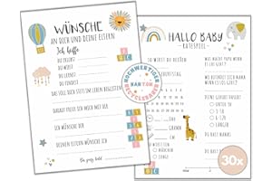 ‎R&M ORIENT MOCADA 30x Hochwertige Babyparty Ratespiel Karten – Babyshower Spiele Tippkarten zum Ausfüllen für Jungen & Mädchen – Persönliches Geschenk zur Gender Reveal Party (A6 beidseitig bedruckt – Pappe H)
