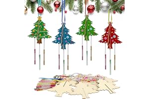 NEOVSUNY 6 Stück 3D Weihnachtsbaum Windspiel Bastelset Weihnachten Basteln Kinder Holz für Kinder DIY Weihnachtsbaum Windspiel Set Weihnachten Basteln Kinder Holz Weihnachtsdeko Weihnachtsdekoration