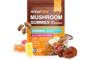 TIUEDU Super Mushroom Gummies with Ashwagandha, Lion's Mane, Reishi, Cordyceps & Chaga - All in One 2500mg Functional Mushrooms Enhance Immunity & Energy, Boost Vitality Overall Health 80 Gummies