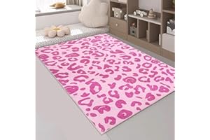 USTIDE Pink Leopard Print Rug Indoor Area Rug Fluffy Rug for Girls Room Cute Pink Rugs for Bedroom Living Room Nursery Room Teen Dorm, 120x180cm