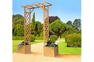 Greenhurst Wooden Garden Arch and Planters, Square frame design, Trellis Sides for climbing, H200 x W170 x D52cm