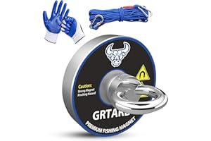 Grtard Magnet Fishing, 500lbs Magnet Fishing Kit, Heavy Duty 65ft Rope, Gloves & Locking Carabiner - 2.36inch Diameter