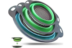 HUANGYIHAN Colador plegable para cocina, colador de pasta plegable para camping, ensaladas y frutas, apto para lavavajillas, 3 unidades