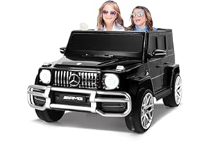 FINOOS Kinder Elektroauto Mercedes G63 AMG 2 Sitzer, Doppelsitzer Kinderauto Elektrisch mit Fernbedienung - 4x4 Ledersitz und Eva Reifen - Elektroauto für 2 Kinder (Schwarz)