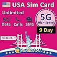 USA Prepaid SIM Card | Unlimited 5G/4G LTE High-speed Internet Data in US (Hawaii included) | Unlimited Calls and Texts (SMS) in United States | Refillable! (9 Days)