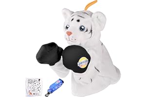 AIRMSA Tier Handpuppen Spielzeug, Boxerin Puppe, Realistischer Weich Tierkopf mit Sound für Kinder Mädchen Jungen, ideal zum Abbau von Stress, Wut und Aggressionen (Weißer Tiger)