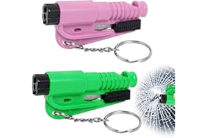 Dozylive 2PCS Car Window Breaker Seatbelt Cutter, 3 in 1 Mini Survival Whistle, Seat Belt Cutter and Safety Hammer, Glass Breaker Emergency Keychain Car Essential Tool for Land and Underwater