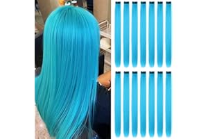 BEAMELY 16pcs Extensions a Clip Cheveux Couleur, Mèches Cheveux Colorées Postiches Raides et Longues Synthétiques Résistants à La Chaleur Fête Accessoires Cheveux Fille (22Inch,Bleu)