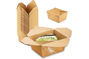 FOOGO Green 50pcs Small Kraft Food Boxes 800ml (28oz), FSC® Certified, 13x10.5x6.5cm, Disposable Cardboard Deli Containers, Eco-Friendly Takeaway Boxes for Meals, Biodegradable Food Containers
