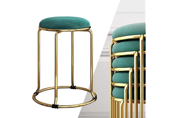 Nutech Decor 18 Inch Round Velvet Stools: Set Of 3 - Thickened 9.5Mm Metal Vanity Seat Chairs For Dining, Kitchen, Home, Salon. Stackable & Stylish Seating (3 Piece) - Multicolor