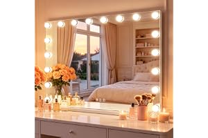 FENCHILIN Sminkspegel med belysning USB-port 18 LED lampor 80 x 58 cm | Hollywood spiegel met verlichting 3 färgtemperaturer, 10x förstoringsspegel, härdat glas för sminkbord och sovrum