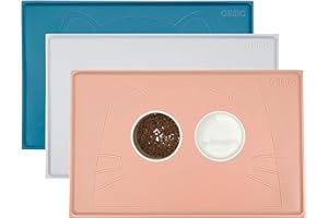 OHMO Napfunterlage für Hunde und Katzen,48x30cm, Unterlage Hundenapf Katzenmatte Hochwertiges Silikon Süßes Muster,Rosa