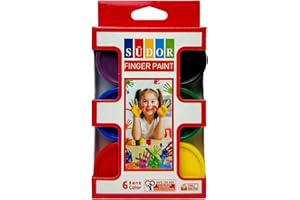 SÜDOR KIRTASIYE 1955 Sudor Lot de 6 peintures au doigt pour enfants et bébés 30 ml non toxiques et lavables pour jeux créatifs et activités de peinture à l'école maternelle et à la maison