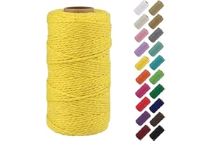 Binwat Natural Macrame Cotton Cord Twine String Colored Cotton Rope Yarn for DIY Crafts Knitting Plant Hangers Christmas Wedding Decor (Yellow, 2mmx200m)