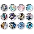 PERCEA Glass Fridge Magnets, 12pcs Refrigerator Magnets Round Marble Pattern Decorative Magnets for Whiteboard Locker Cabinets Photos, 1.2inch