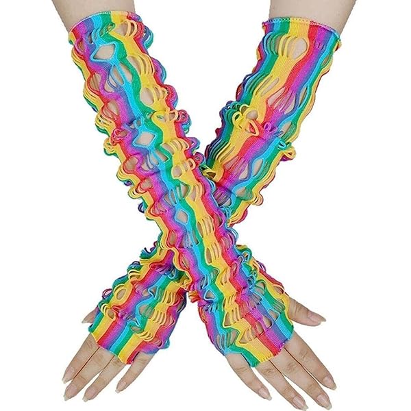 Coole Fingerlose Netzhandschuhe Für Damen – Regenbogen-Look Für Party & Cosplay