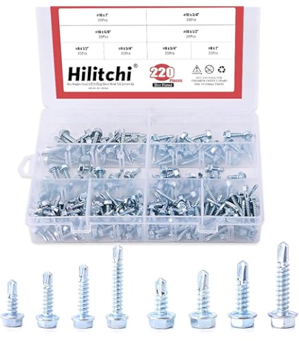 Phillips Drive Screws 100-Pack Steel Sheet Metal Screws - Zinc Plated Hex Washer Head, 8-15 X 1-1/4 Inch 8-15 Thread Screws