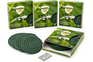 Doftspiraler med Citronella – 32 Spiraler, 4 Förpackningar med 8 och 4 Metallhållare – Brinntid 8-10 Timmar – Utomhusdoft för