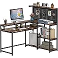 TIYASE L Shaped Desk with Hutch and Pegboard Shelf, 53 Inch Corner Computer Desk with Storage Shelves and Monitor Stand, Large Study Writing Workstation Table for Home Office, Rustic Brown