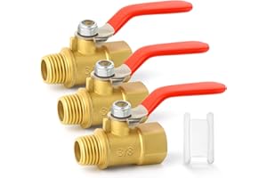 GASHER 3PCS 3/8 Inch Brass Mini Ball Valve Shut Off Switch, 3/8 Inch Male x Female BSP Thread Pipe Fitting