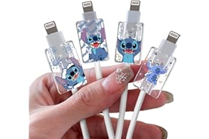 DiyGody Cute Cable Protector for iPhone Type-c Charger,Glitter Design Blue Big Ear Dog Pattern 4 PCS Set Bling Cable Phone Protector for Women Girls,Charging Cord Protector,Cable Chomper,Cord Saver