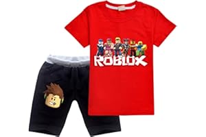 CKCKTZ Ro-blox Jungen T-Shirt Set Kinder Spiel Cartoon Kurzarm Tops Sweatshirt Shorts 2 Stück Baumwolle Sommer Tee
