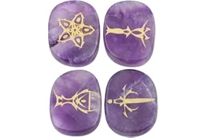 rockcloud Chakra Steine Heilung Kristall poliert Gravur Palm Pocket stein Reiki Balancing Antik 4pcs Amethyst(tarot Symbol)