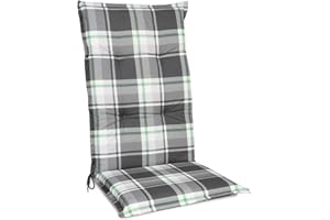 ‎BEAUTISSU Beautissu Hochlehner Auflage Gartenstuhl 120x50 cm Polster Mintgrün Kariert – 6cm Dicke Polsterauflage Bequem, rutschfest & UV-Lichtecht 5 – Stuhlkissen Sitzauflage Garten Terrasse Balkon – Sunny RK
