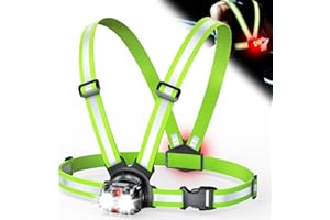 ISEYOU Running Lights for Runners, 800LM Chest Running Light with 6 Modes, IPX5 Waterproof & 360° Reflective, 45° Adjustable USB Rechargeable Running Torch for Jogging Camping & Hiking, 4–25H Runtime