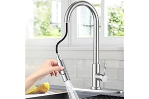 NIKYJM Robinet Cuisine,Mitigeur Cuisine avec Douchette extractible 2 jet à 360° d'Évier à Arc Élevé Robinet,de Cuisine en Acier Inoxydable Eau chaude et froide réglabl（Argent brossé）