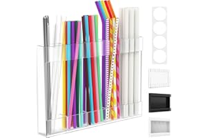Musiwanna Acrylic Straw Holder with Double-Sided Adhesive Tape, Straw Storage, Straw Organiser, Straws Storage, Storage Cupboard Door Inner Straws, Straw Holder (Transparent)
