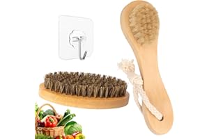 JAONLD Spazzola per Verdure 2 Pezzi Spazzola per Lavare i Piatti Spazzole da Cucina Spazzola Setole Naturali Maniglia Ergonomica per Pulire Verdure, Frutta E Utensili da Cucina