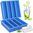 Silicone Ice Cube Tray with Easy Release Ice Cube Molds Collins Ice Tray, Large Ice Stick Cube for Cocktail Whiskey, Also Used for Butter Mold 2 Pack-Blue