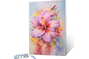 Tucocoo Kit de peinture par numéros de fleurs d'hibiscus avec pinceaux et pigments acryliques sur toile pour adultes, projet d'artisanat floral pour décoration d'intérieur, cadeau 40,6 x 50,8 cm