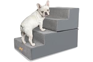 Nepfaivy Escalier pour Chien à 4 Marches - Rampe pour Chien en Mousse Haute Densité, Escalier pour Animaux avec Housse Amovible et Fond Antidérapant, 61 x 40 x 45 cm