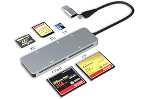 YEEMIE PRO Lettore di schede CFast, lettore di schede USB C+A CFast 2.0, adattatore per schede di memoria C-Fast TypeC e USB-A 3.0 5Gbs per SD, Lexar, Sony, lettura simultanea di 5 schede CF/TF/SD/XD/CF