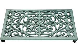 SUMTree Heavy Duty Retangle Cast Iron Trivets, Decorative Trivet Mat Hot Pot Holder Pads for Kitchen or Dining Room Worktops, 24.3 * 16 * 1.9cm (Green)