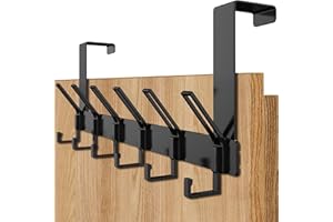 ROELLY Appendiabiti da Porta con 12 Ganci, Attaccapanni Senza Perforazione, Salvaspazio, per Camera da Letto, Bagno, Cucina, Nero, Alluminio Spaziale + Acciaio al Carbonio