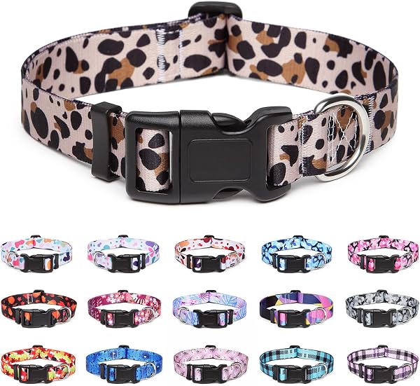 Suredoo Collar Perro, Ajustable y Resistente con Patrones de Moda, Collar Nylon Cómodos para Perros Pequeños Medianos Grandes, Cachorros (S,Leopardo) - 1