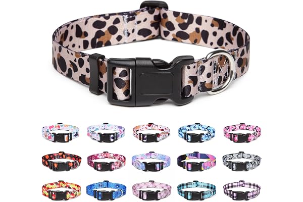 Suredoo Collier pour Chien, Motif Tendance avec Boucle à dégagement Rapide, Collier Classique en Nylon Réglable pour Petits, Moyens et Grands Chiens (S, Léopard)