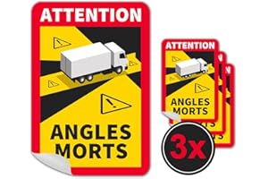 ‎STROBO 3 Stück Attention Angles Morts für LKW und Wohnwagen 25 x 17 cm Aufkleber Sticker Hinweiszeichen Schild Frankreich mit UV Schutz speziell für Außenbereich von STROBO