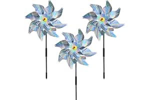 BOOSHMall Moulin à Vent pour Oiseaux, Lot de 3 Moulins à Vent Réfléchissants, 54CM Anti-Oiseaux Moulin à Vent, Répulsif Oiseaux, pour Protéger Le Jardin, Verger et Cour Intérieure