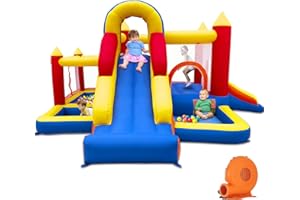 Ballsea Castello gonfiabile con ventilatore, per interni XXL, paradiso per bambini con scivolo, rete di sicurezza, certificato EN71, per 3-8 anni