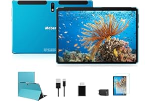 MEBERRY Tablette Android Tablette 10 Pouces, Tablette Tactile, Octa-Core 4GB RAM 64GB ROM, 8000mAh, GMS Certified|WI-FI |Bluetooth |GPS |5.0 MP+8.0 MP, avec étui, Bleu