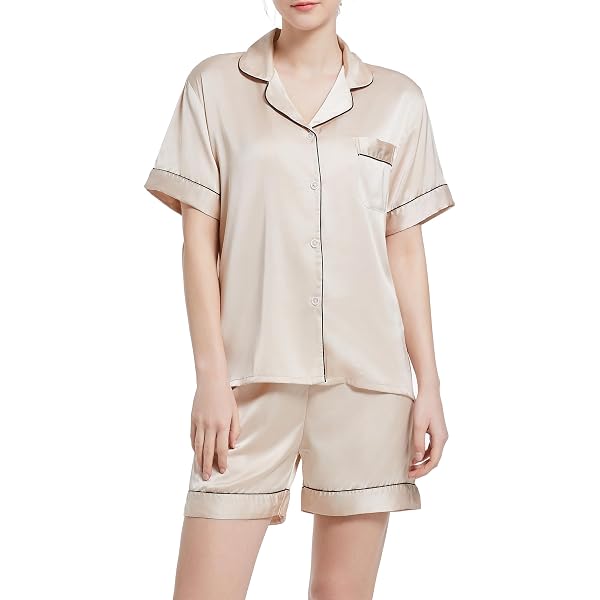 Pyjama 2 Pièces Femme En Satin - Manches Courtes - Confy Et Élégant Pour Nuit/Detente