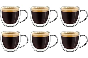 Creano Set 6 Tazze con Manico Cafè Espresso 100ml Doppia Parete in Vetro Borosilicato con Effeto Galleggiante | Bicchieri Termici Isolanti – Design Elegante Regalo Premium – Set: 6 x 100ml