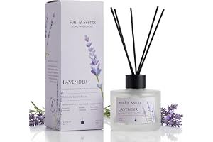 Soul & Scents Glass 120ml Lavender Reed Diffuser Set | Free 6 Fiber Reed Sticks | Stress Relief & Aromatherapy | Long-Lasting, Smoke-Free Air Freshener for Home, Bedroom & Office | Ideal for Gifting