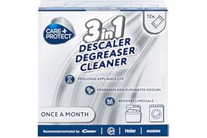 CARE + PROTECT Care+Protect 3 in 1 Washing Machine - Dishwasher Cleaner - Limescale Remover - Degreaser - Hygienic Cleaner - Universal - 12 Sachets for 12 Months Supply